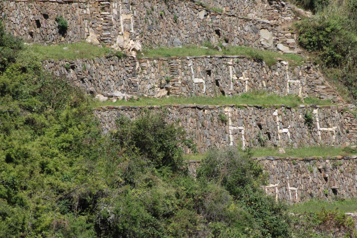 Lamafiguren aus weißem Stein in den Terrassen von Choquequirao